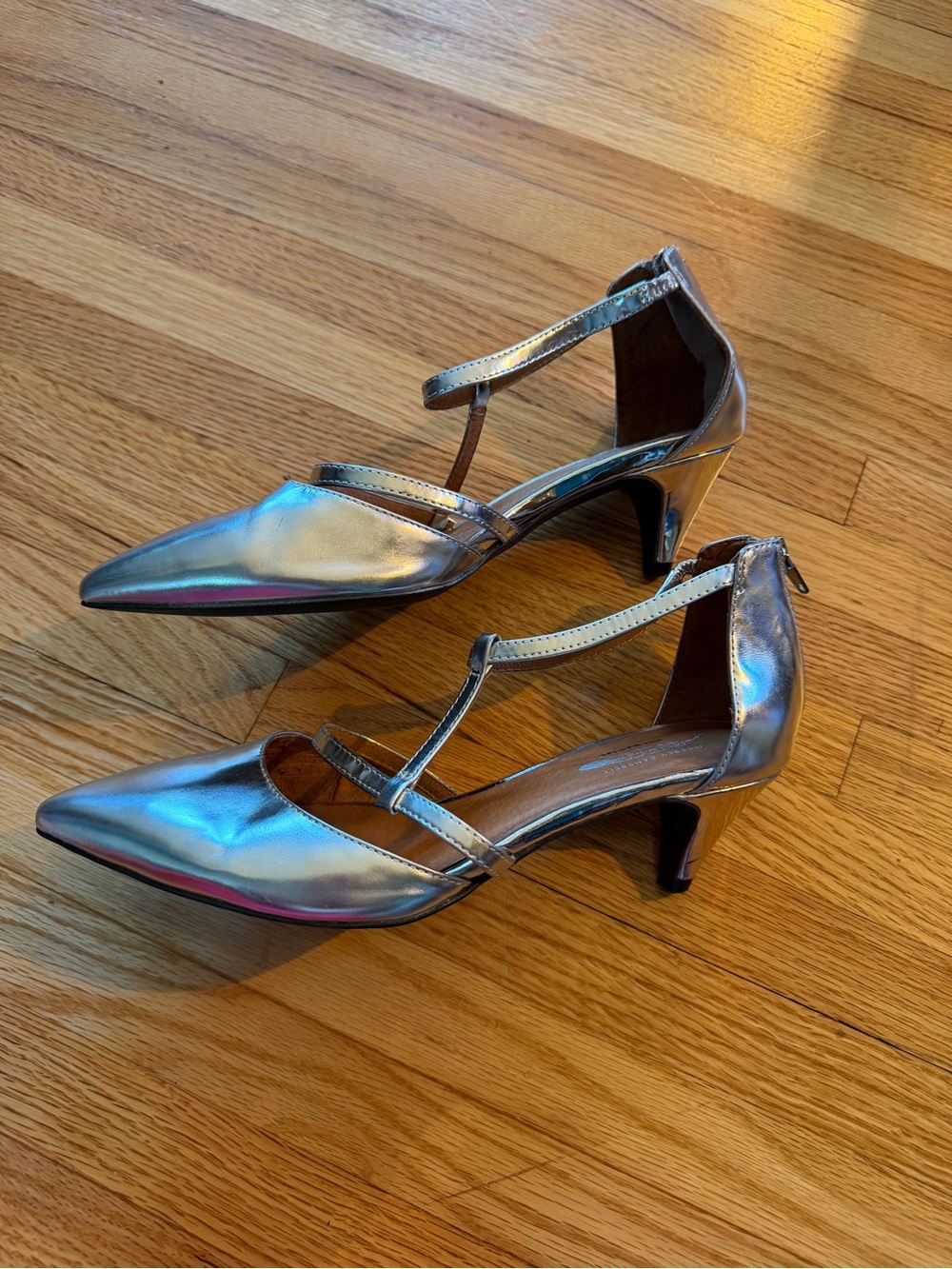 Jeffrey Campbell X Free People Metallic Silver T-Strap Heels- 8